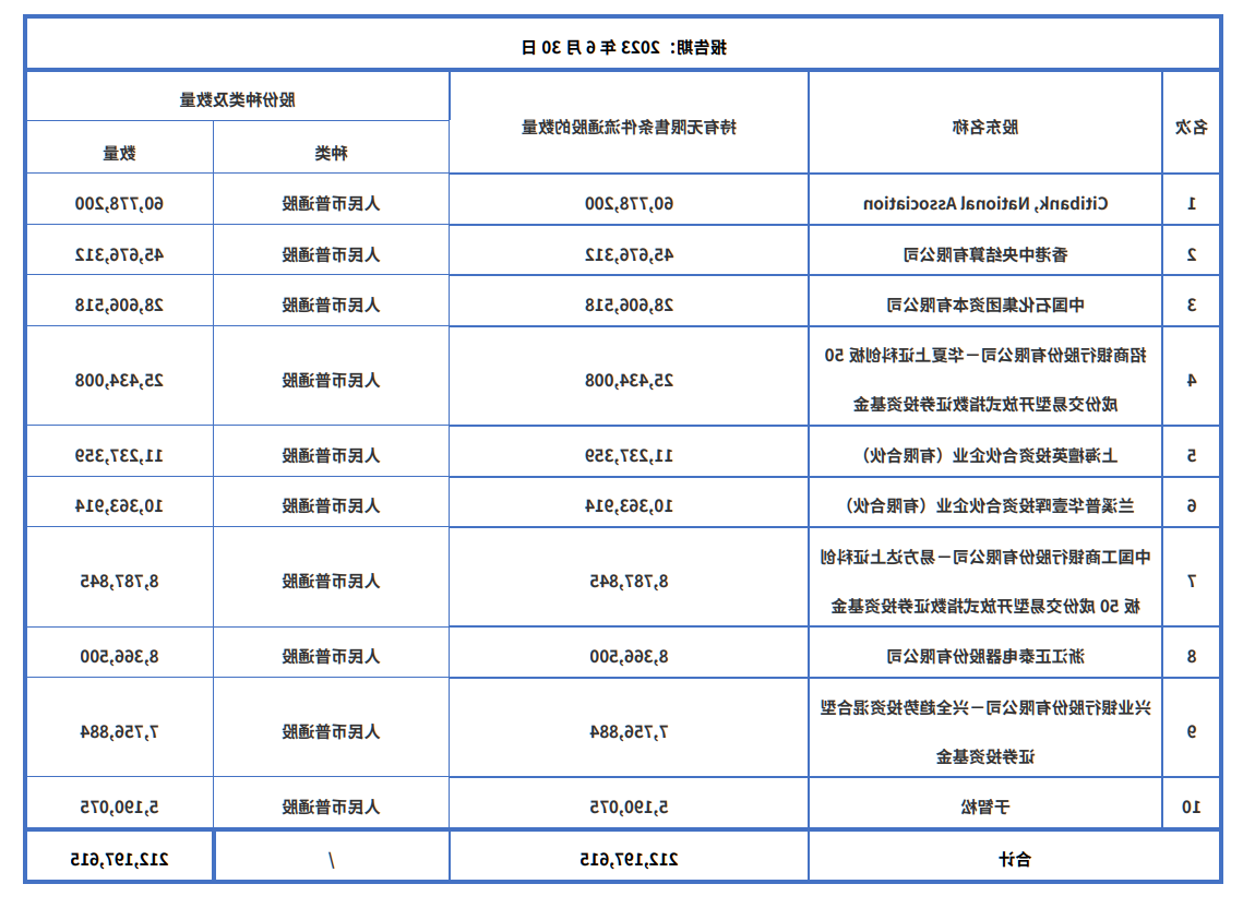 十大流通股东